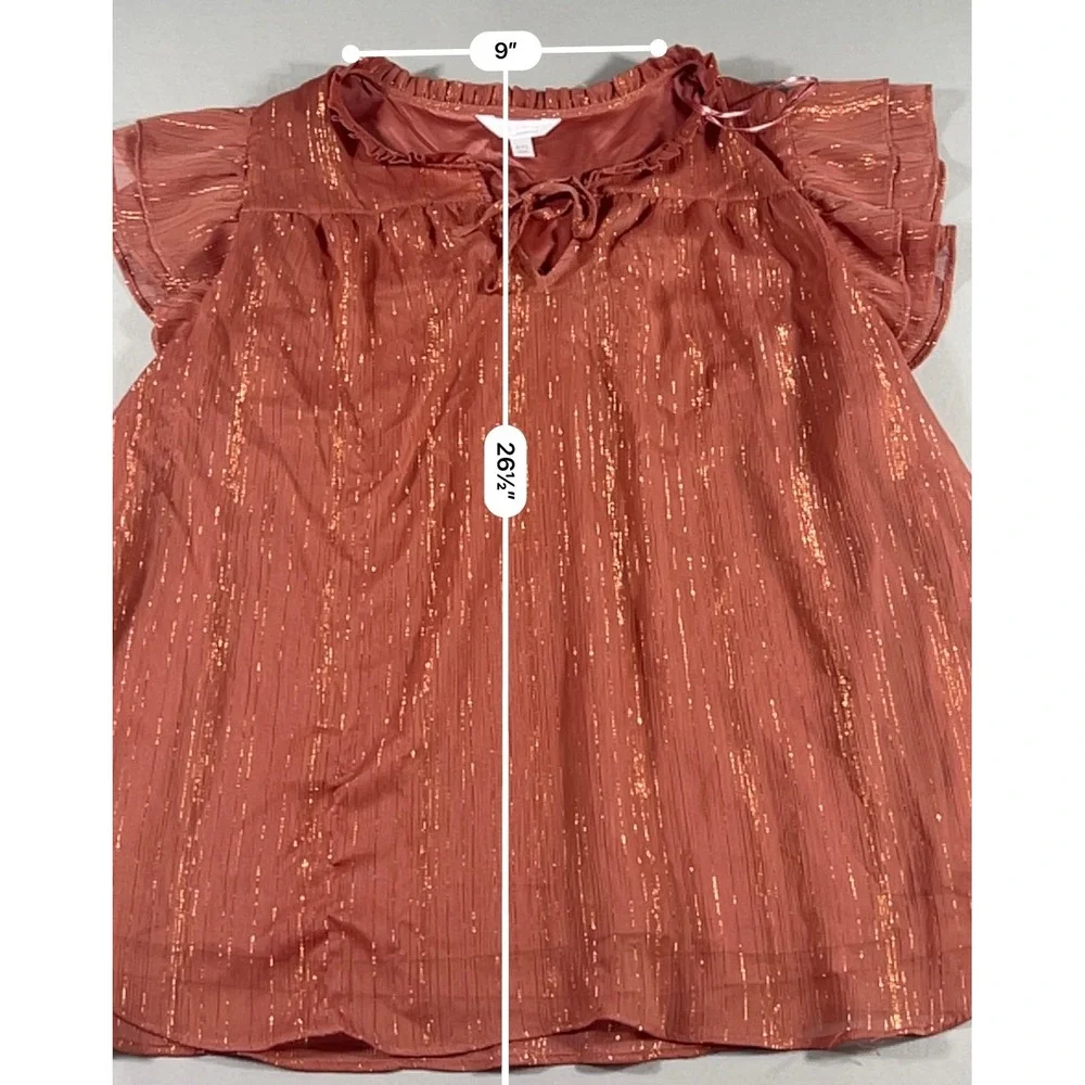 LC Lauren Conrad Rust Gold Metallic Stripe Flutter Sleeve Blouse Woven XXL Top